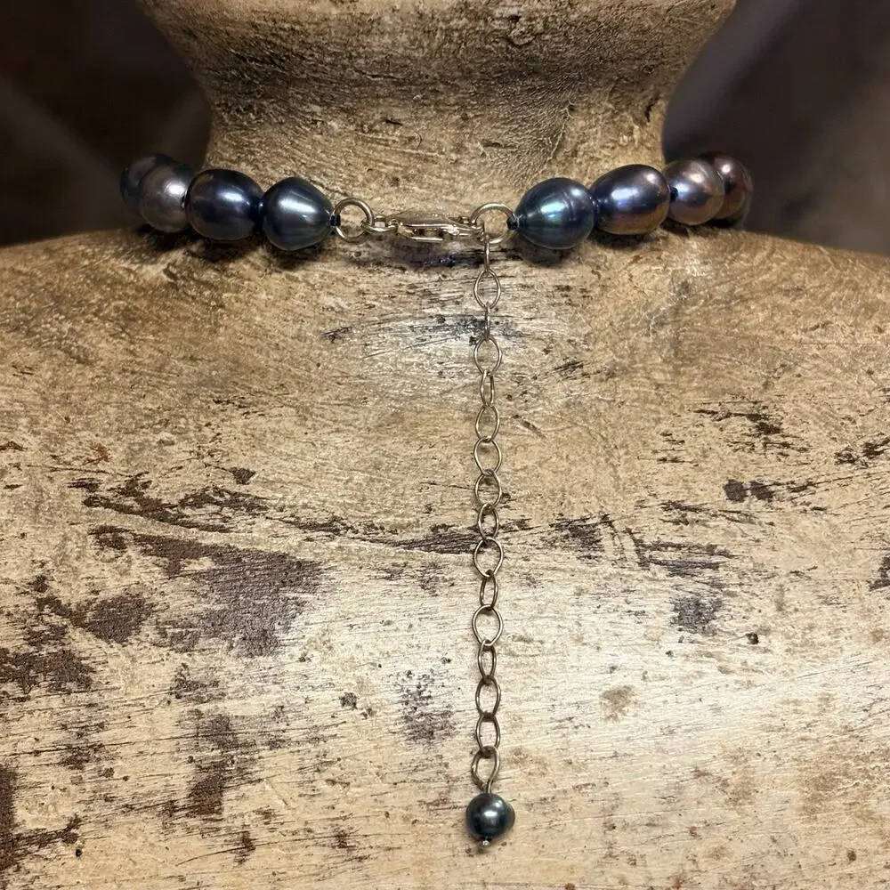 Sterling Silver & Cultured Freshwater Peacock Pearl Necklace 18-20.5 In. by FAS